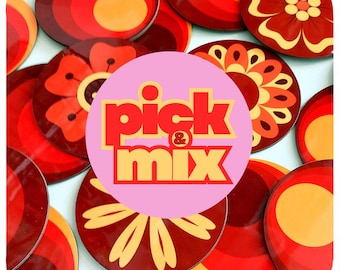 Posavasos retro Pick n Mix - Estilo años 70 - Posavasos de mediados de siglo