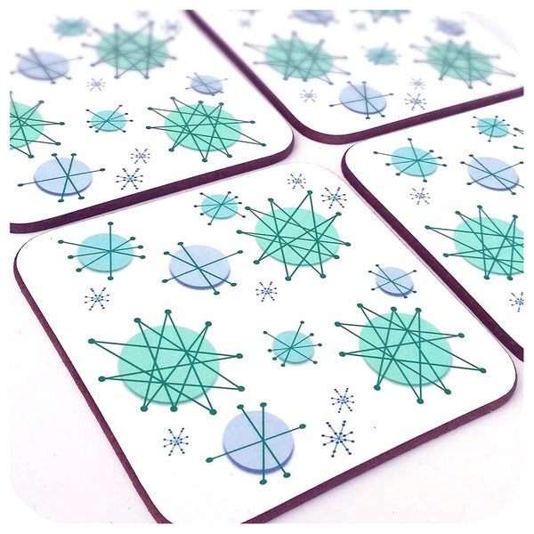 Atomic Starburst Coasters (4) - 50s Style Retro Drinks Mats - Mid Century Atomic Era Decor