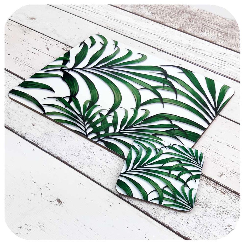 Palm Leaf Print Placemat and Coaster Botanical Tableware Etsy