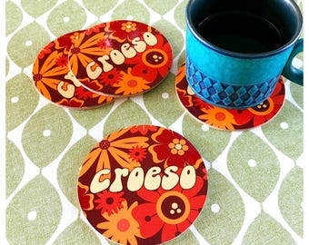 Posavasos galeses, juego de 4 : Croeso - Bienvenido en galés / Cymraeg