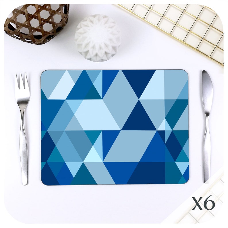 Scandinavian Modern Placemats Set of 6 Blue Scandi Place Etsy