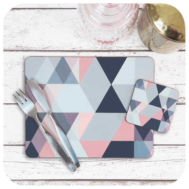 Blush Pink and Grey Scandi Placemat and Coaster Geometric Etsy UK
