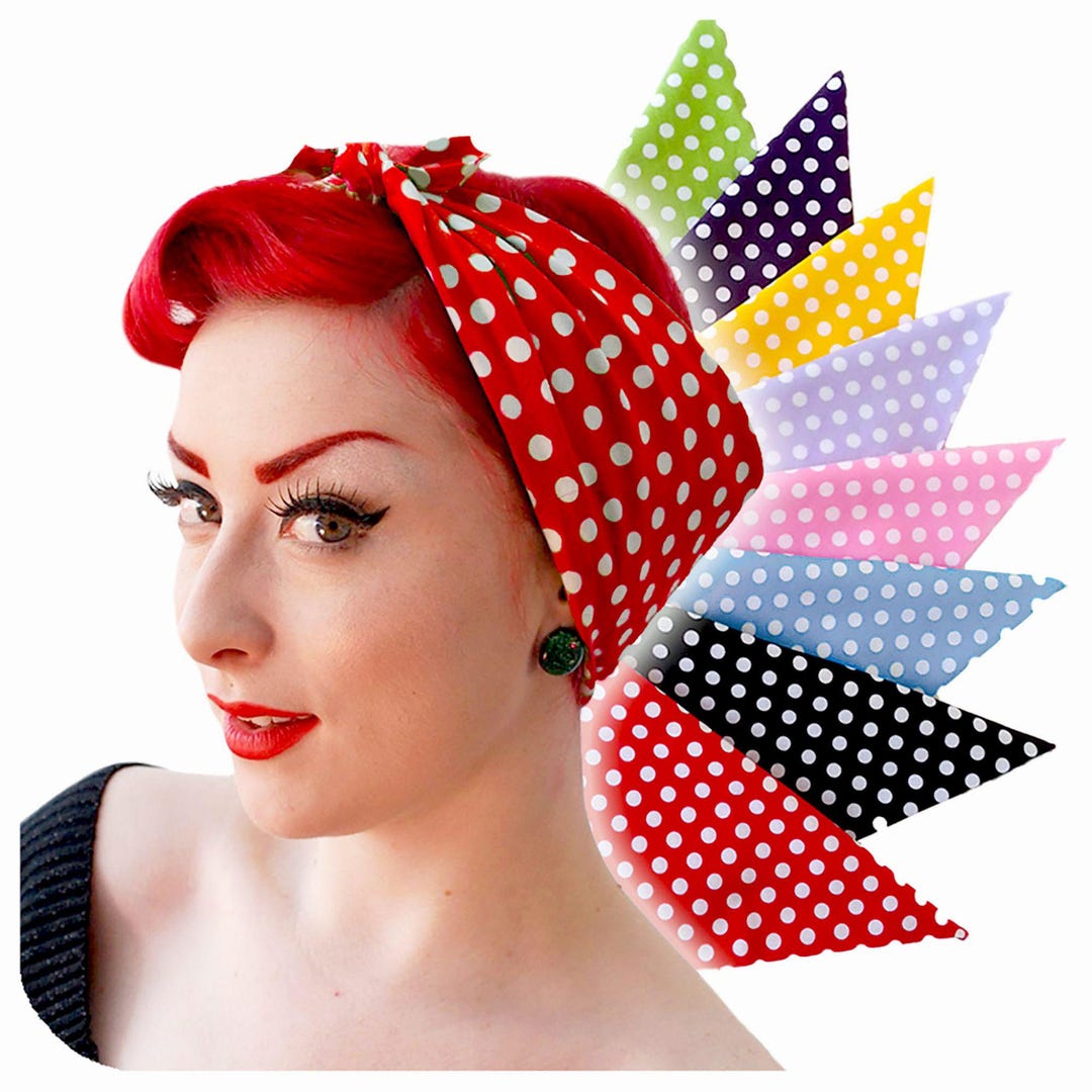 Rockabilly Polka Dot Bandana – 50s Retro Head Scarf, Cotton - Etsy