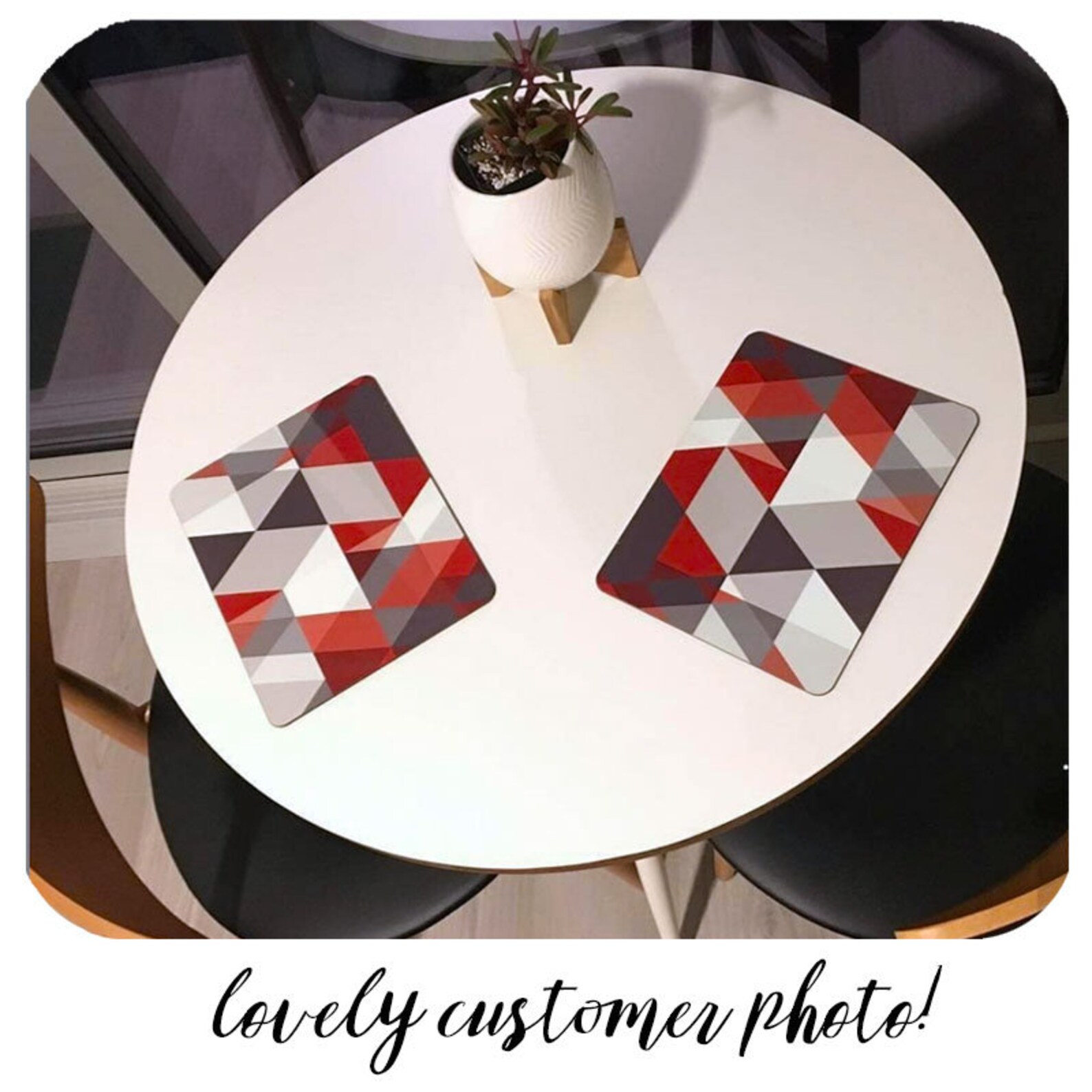 Scandinavian Modern Placemats set of 6 Red and Grey Scandi Etsy