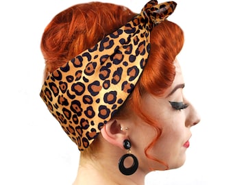 Leopard Print Scarf - Animal Print Bandana - Rockabilly Head Scarf - 50s Headband