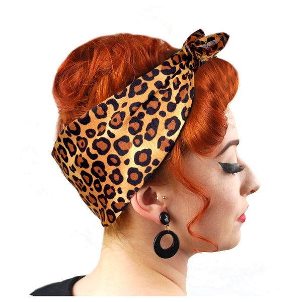Leopard Print Scarf - Animal Print Bandana - Rockabilly Head Scarf - 50s Headband