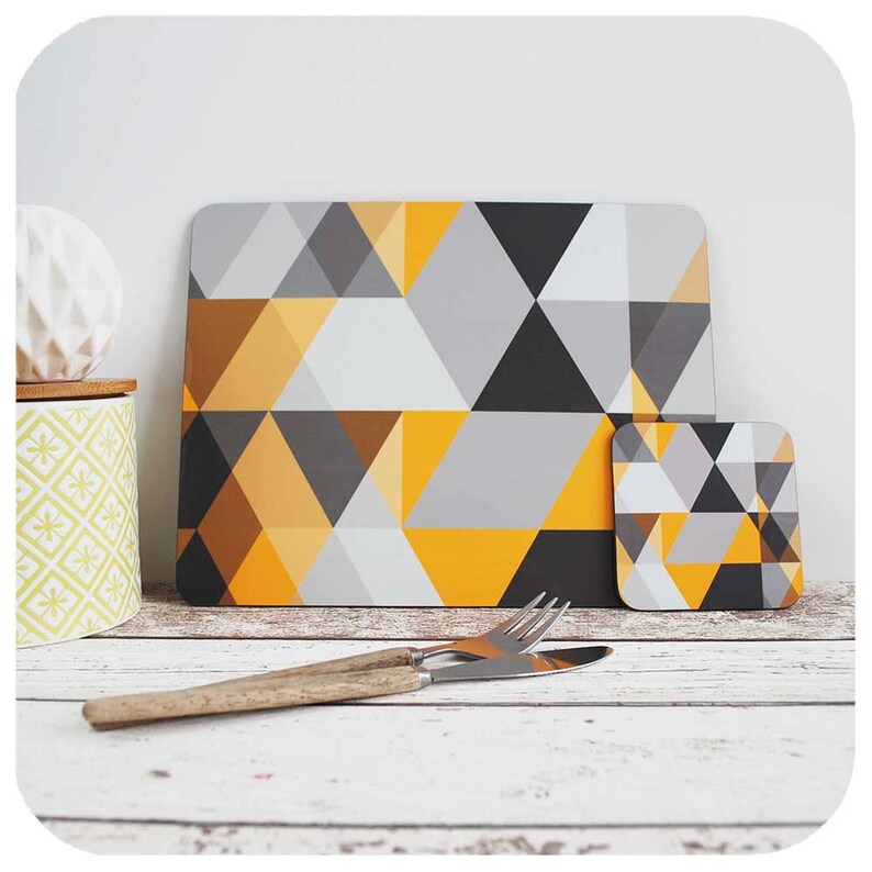 Scandi Geometric Placemat and Matching Coaster Grey and Etsy