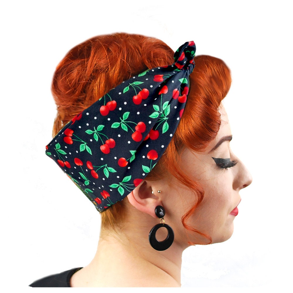 Cherries Bandana Black Cherry Rockabilly Head Scarf Red and Black Headscarf Rockabilly  Hair Accessories Retro Head Wrap - Etsy