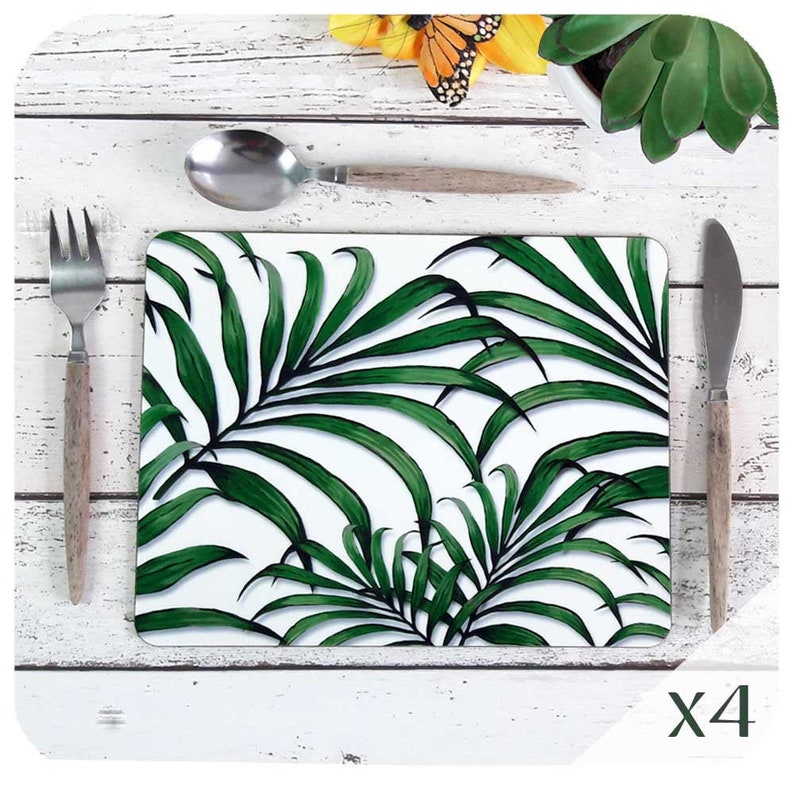 Palm Leaf Print Placemats Set of 4 Tropical Table Mats Etsy UK