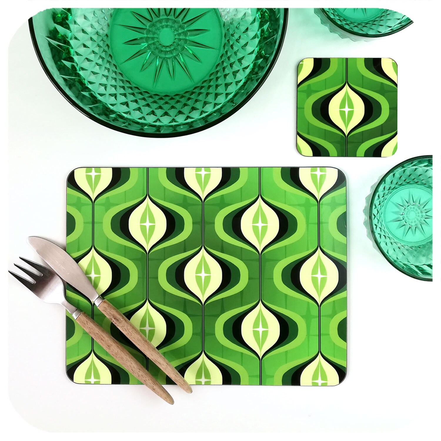 70s Op Art Placemats Set of 6 Green Place Mats Retro House Etsy