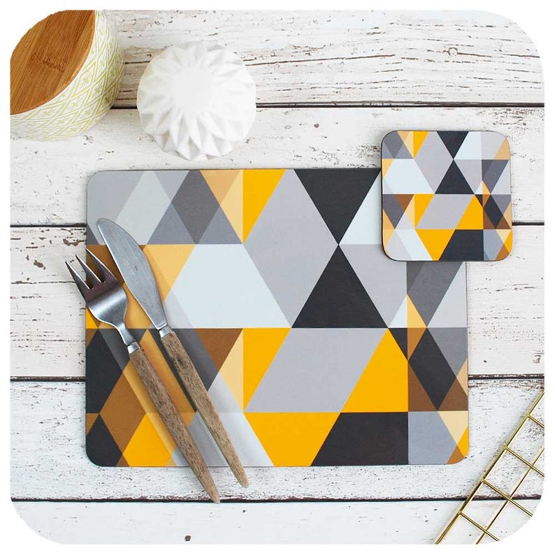 Scandi Geometric Placemat and Matching Coaster Grey and Etsy