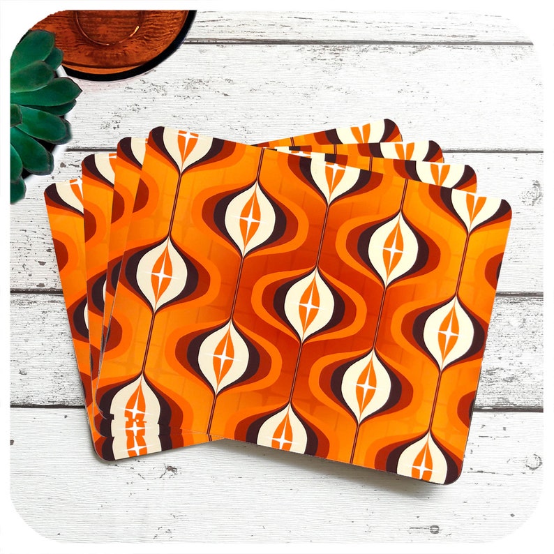 Orange Placemats Set of 4 70s style Table Placemats Etsy