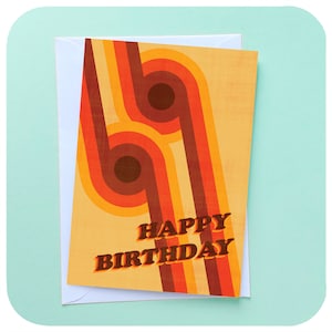 Carte d'anniversaire des années 70 - carte d'anniversaire rétro - carte supergraphique des années 1970 - carte de Style Mid-Century