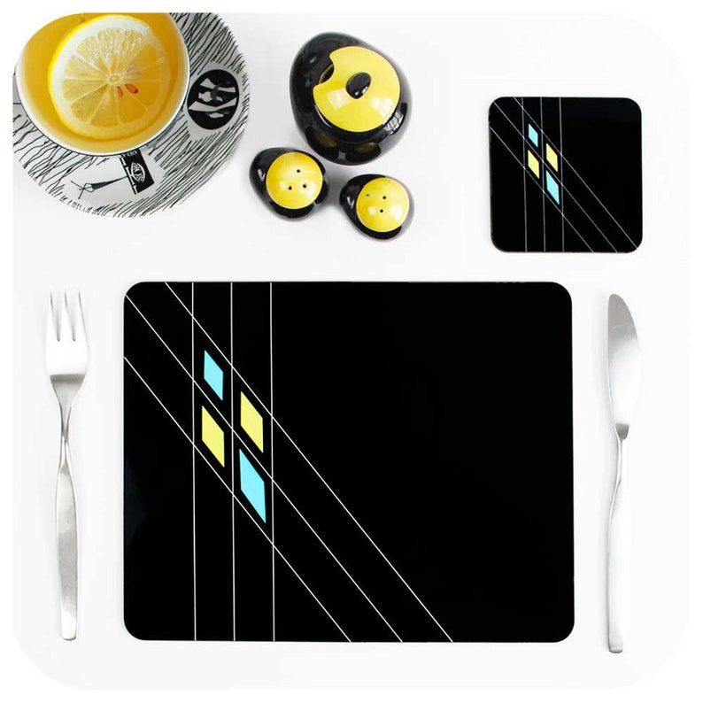 Art Deco Placemat and Coaster Mid Century Geometric Table Etsy
