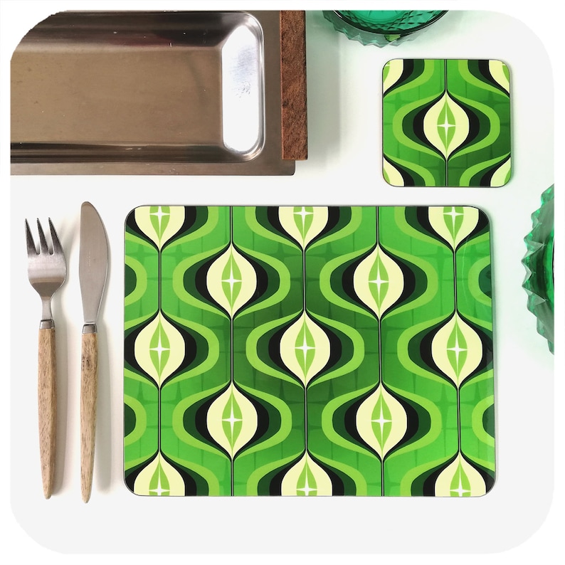 Green Op Art Placemat and Coaster 1970s Retro Placemat & Etsy