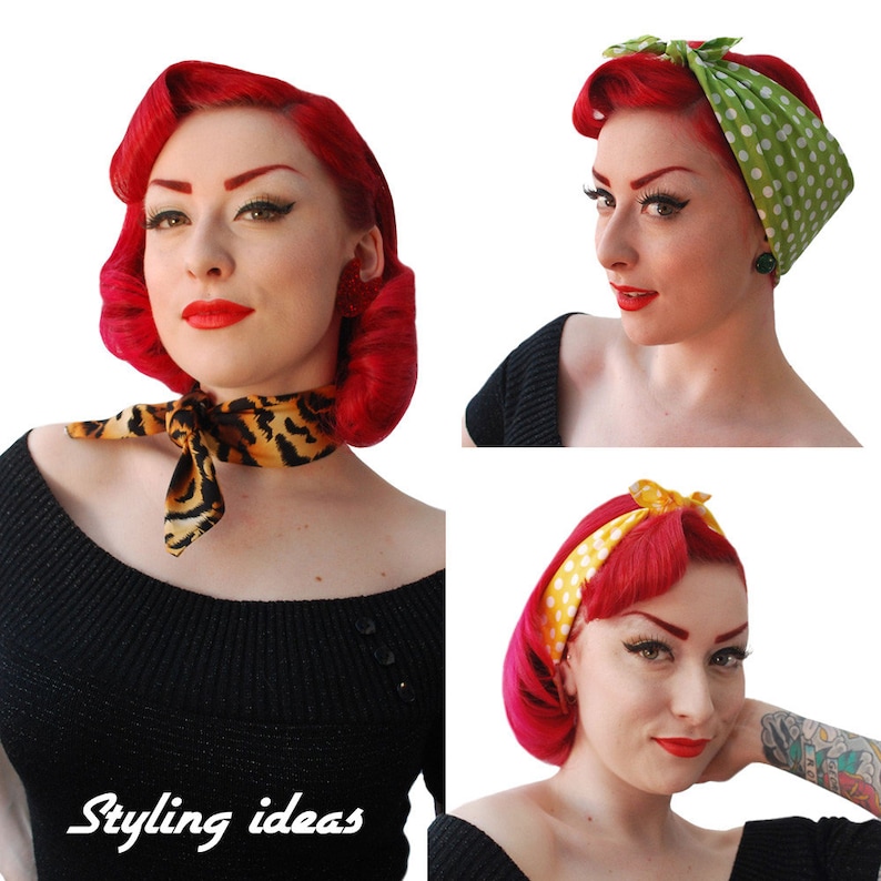 Red Polka Dot Bandana Rosie the Riveter Bandana Red Spotty headscarf Rockabilly Hair Accessories Roller Derby Bandana image 5