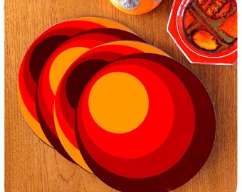 70s Circles Placemats, Set of 4 - 1970s Style Round Place Mats - Retro Graphic Table Mats - UK SIZE