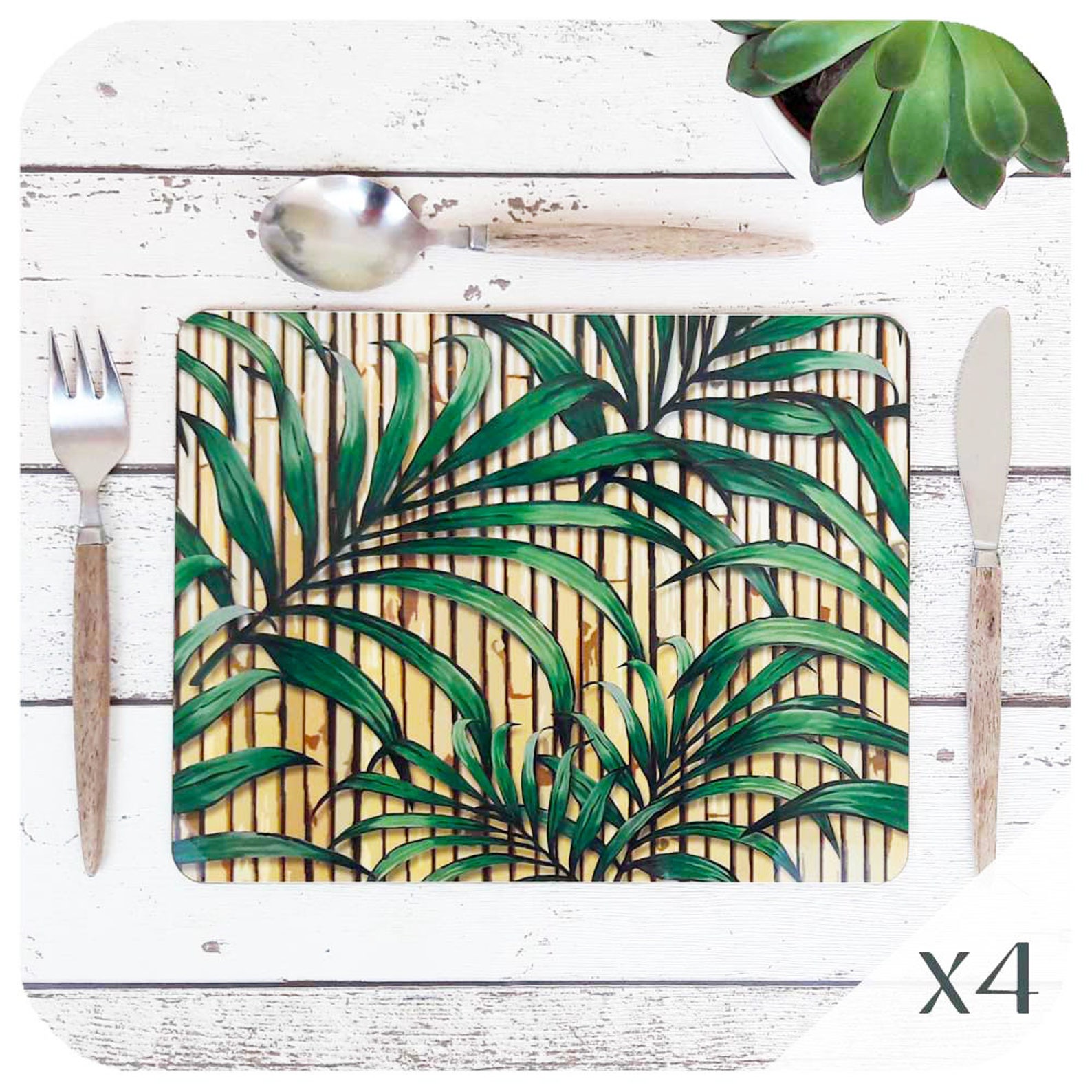 Tropical Palm Leaf Print Placemat Set of Four Hawaiian Style Etsy