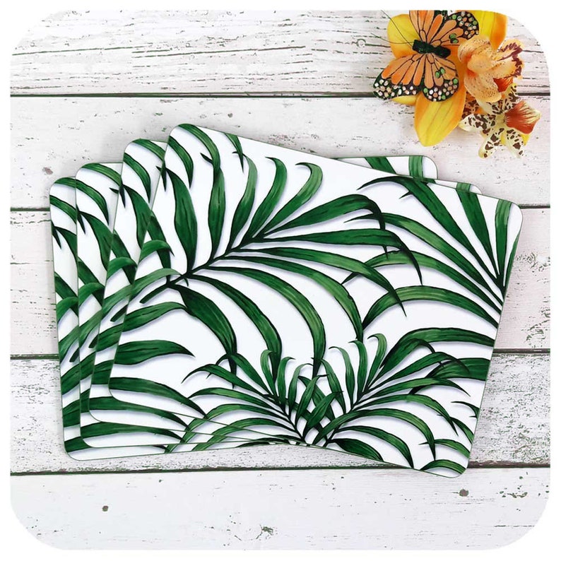Palm Leaf Print Placemats Set of 4 Tropical Table Mats Etsy UK