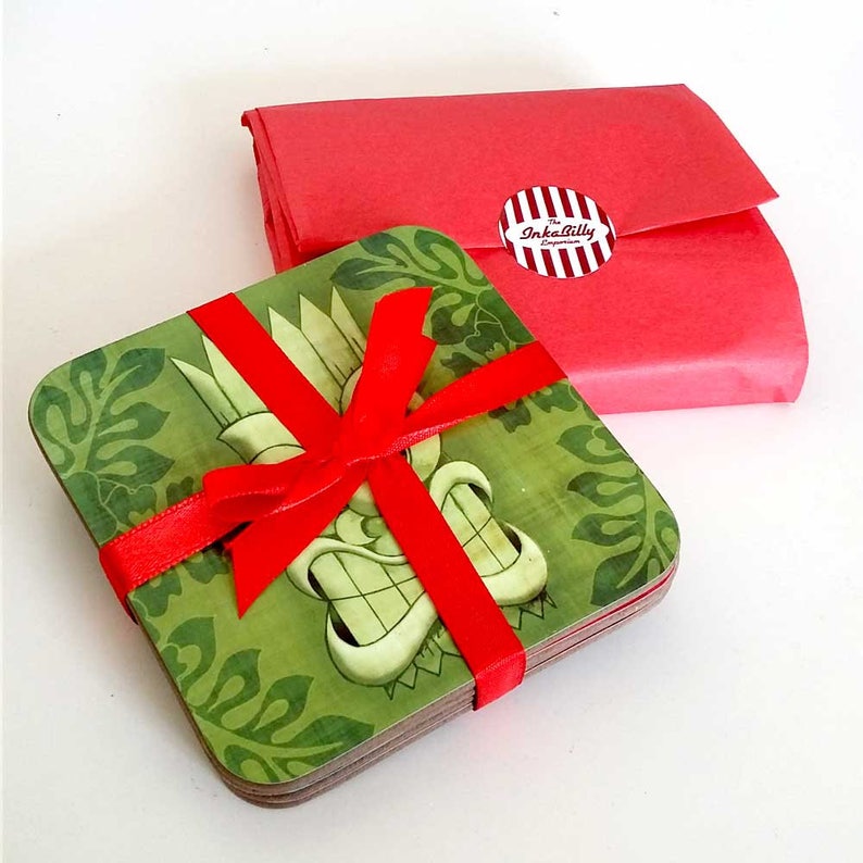 Tiki Coasters Set of Four Tiki Gift Tiki Bar Accessories Etsy