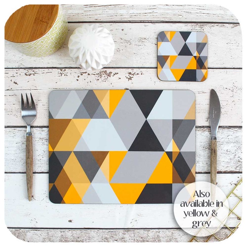 Geometric Placemats in Blush Pink and Grey Set of 4 Blush Etsy