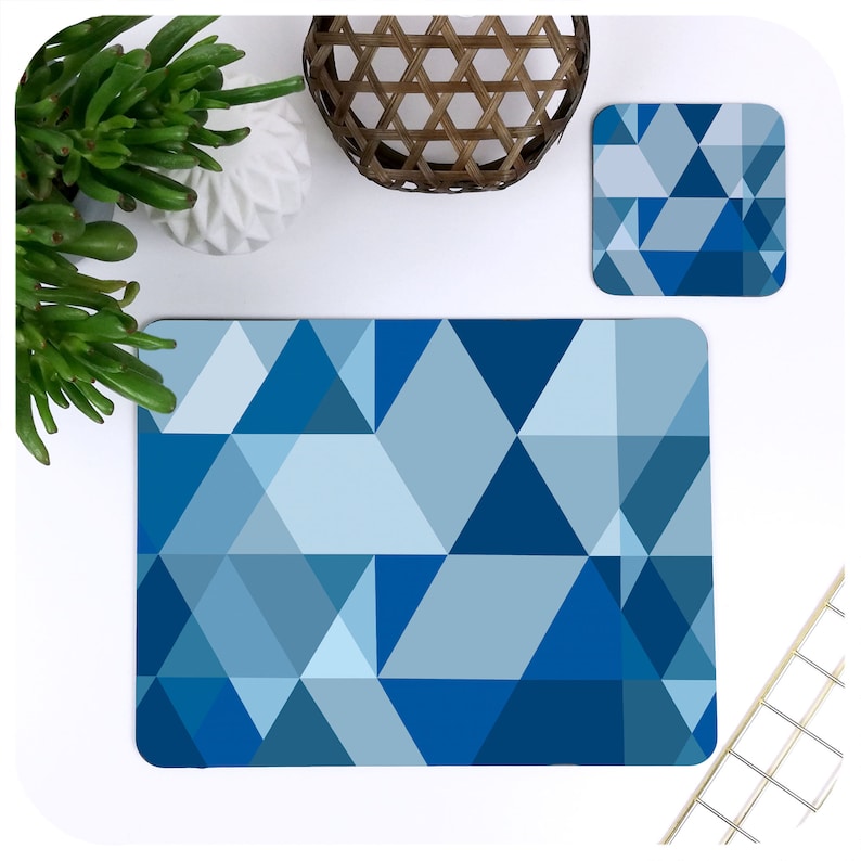 Blue Abstract Geometric Placemats 4 Navy Kitchen Etsy UK