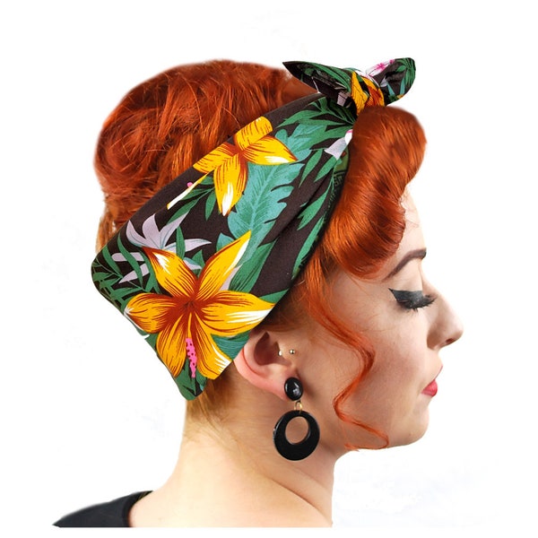Bandana tropicale - Sciarpa per la testa Rockabilly - Accessori per capelli tropicali - Accessorio per capelli Tiki - Avvolgimento per la testa retrò