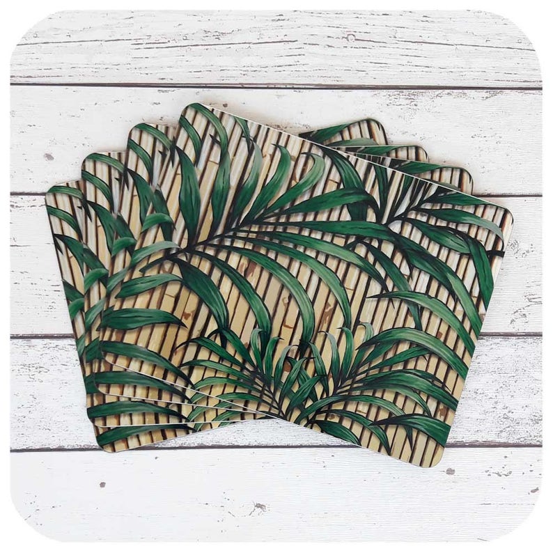 Tropical Palm Leaf Print Placemat Set of Four Hawaiian Style Etsy
