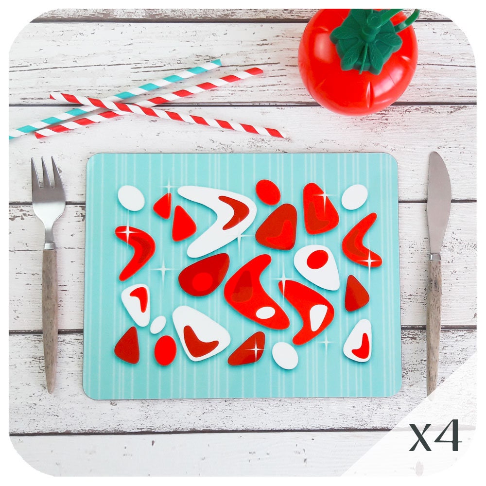Turquoise Placemats set of 4 Retro Diner Placemat Sets Etsy