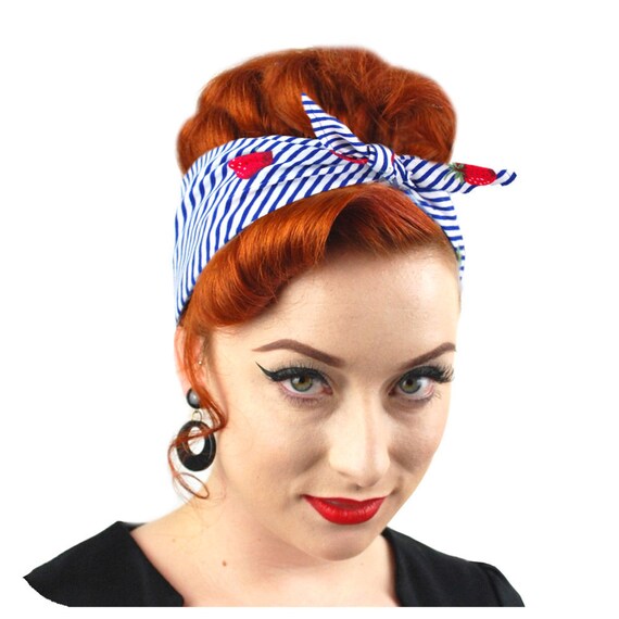 Strawberries Stripes Bandana Retro Headscarf Rockabilly Etsy