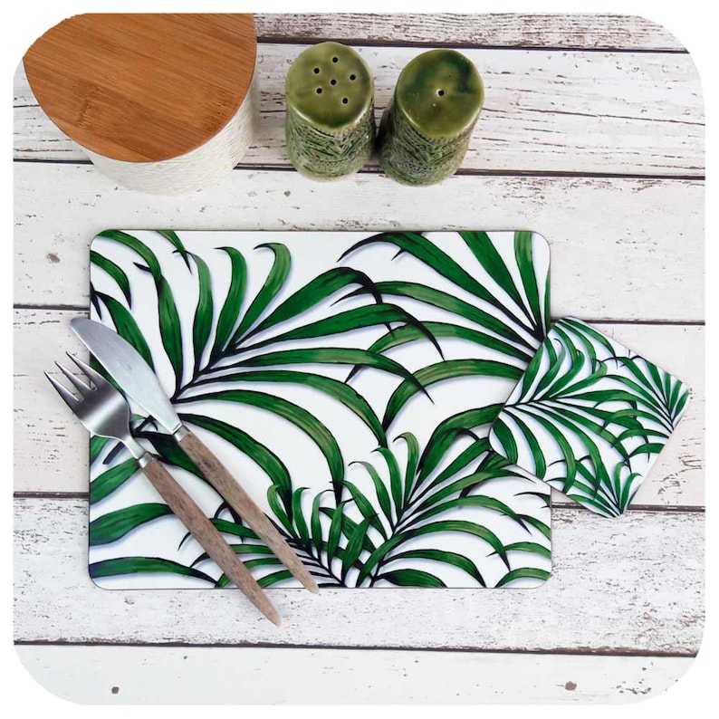 Palm Leaf Print Placemat and Coaster Botanical Tableware Etsy