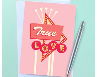 True Love Retro Valentine's Day Card - Mid Century Modern Valentines Card - 50s style Retro Americana Motel Sign