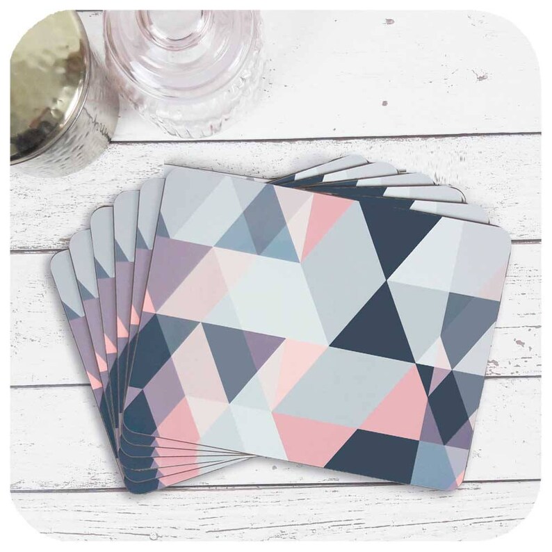 Grey and Blush Pink Placemats Set of 6 Geometric Place Mats Etsy UK