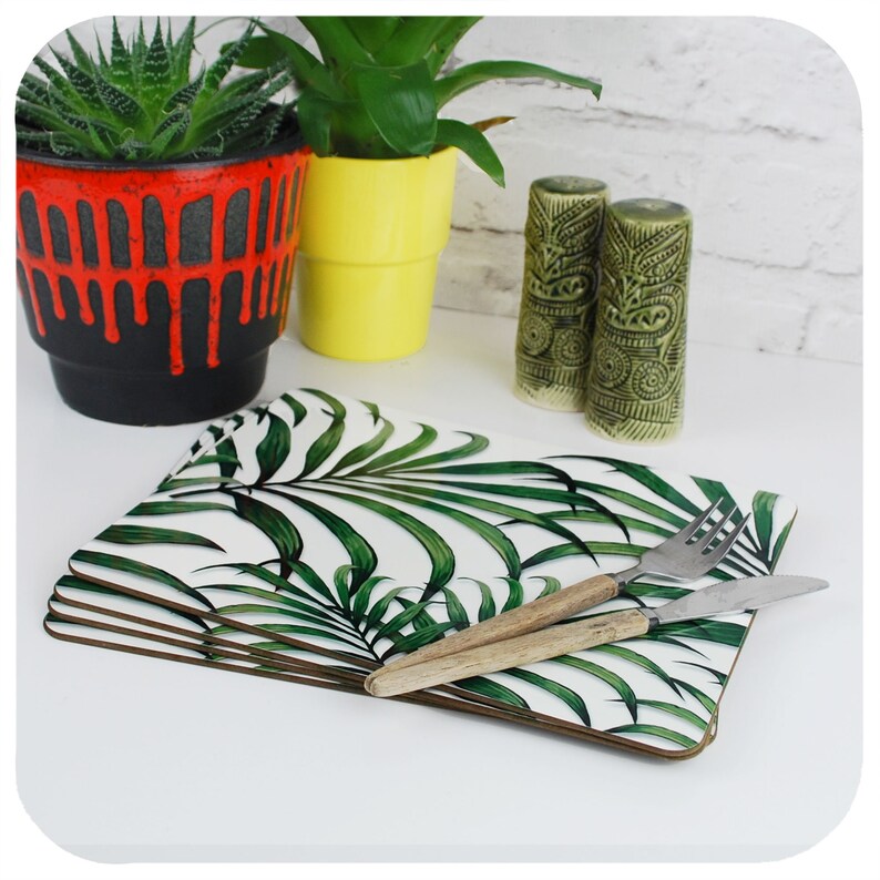 Palm Leaf Print Placemats Set of 4 Tropical Table Mats Etsy UK
