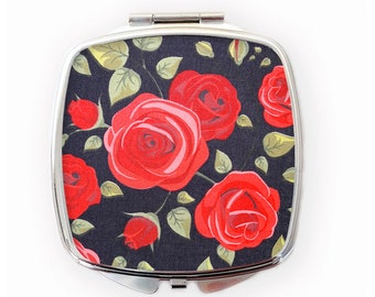 Red Roses Compact Mirror - Floral Gift for Women - Gift for Makeup lover