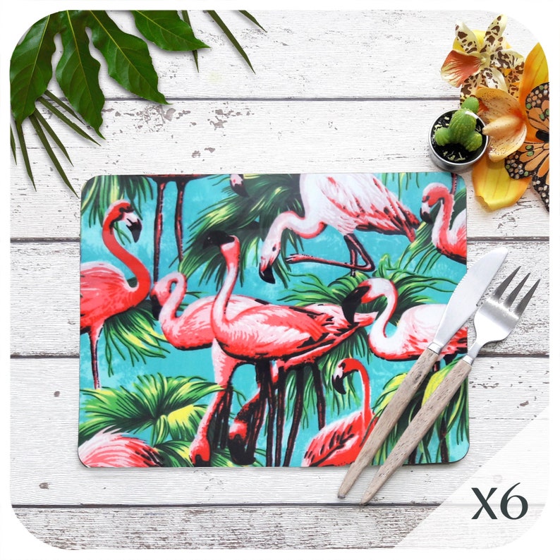 Pink Flamingo Placemats Set of 6 Tropical Kitsch Place Mats Etsy