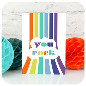 Carte de voeux You Rock - carte vierge arc-en-ciel rétro - carte de soutien LGBTQ + - bravo, merci, félicitations, carte d'amitié