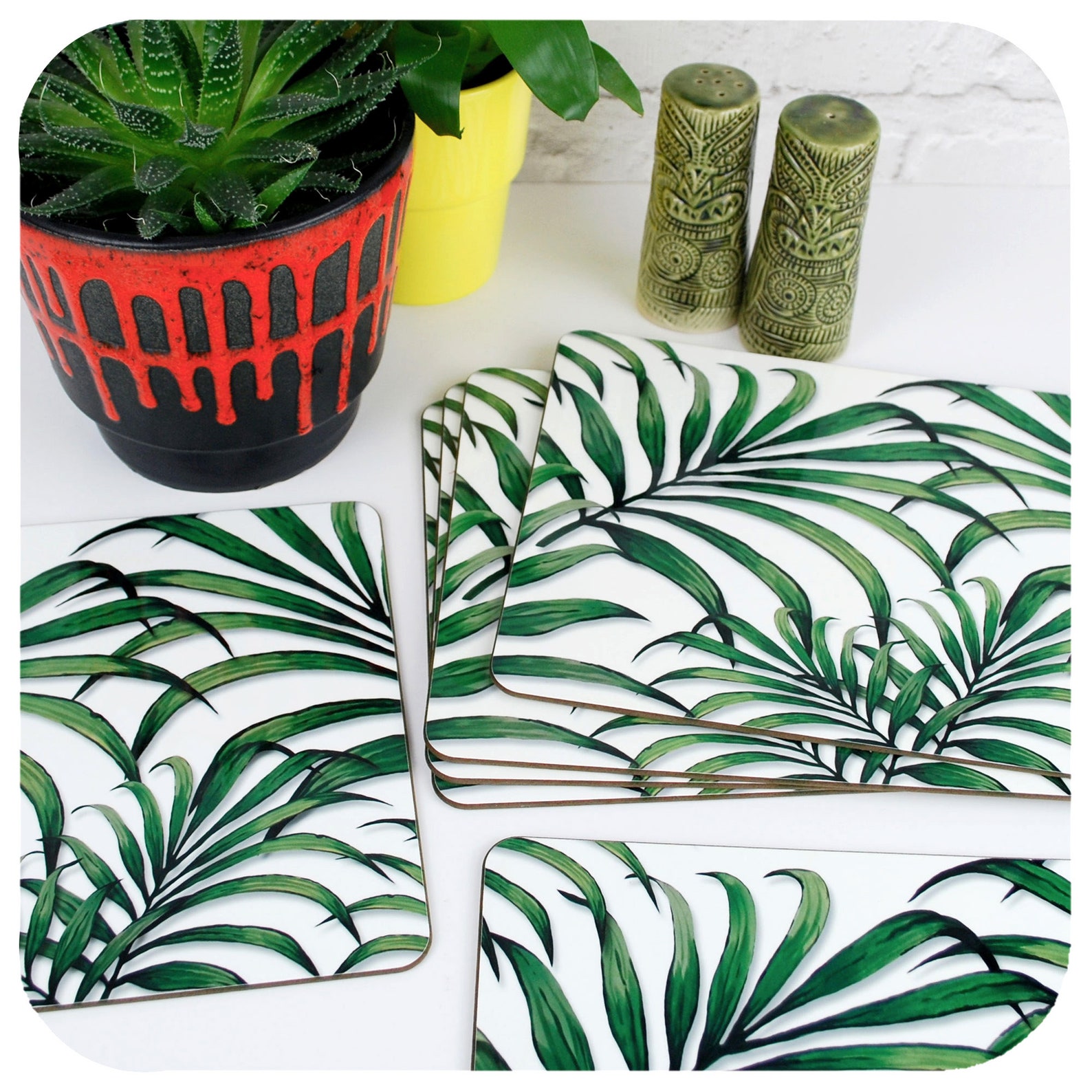 Palm Leaf Placemats Set of 6 Botanical Table Mats Tropical Etsy
