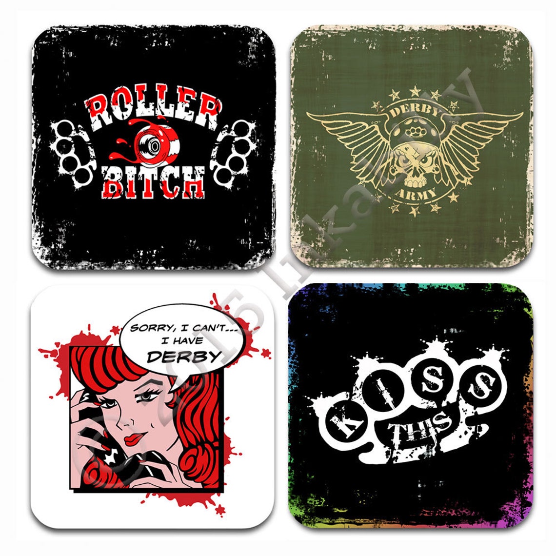 Roller Derby Coasters Set of Four Roller Derby Gift Etsy