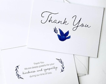 Sympathy Thank You Cards with Envelopes – Pack of 25 Blue Dove Funeral Stationery - Greeting Cards for Memorial, Bereavement, Condolences