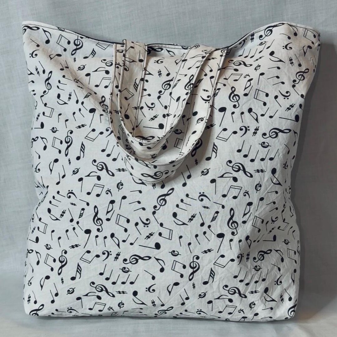 White With Black Music Notes Tote Bag - Etsy