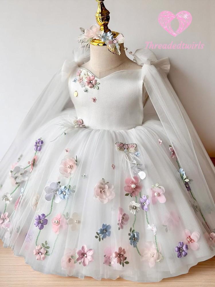 3PC White Butterfly Dress w/ Enchanting Embroidered Overlay main image 1