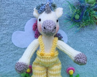 Sparkle the Unicorn Knitting Pattern – PDF Digital Download • Easy Flat-Knit Unicorn Toy
