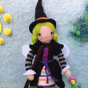 Willow the Witch Doll Knitting Pattern – Flat‑Knit Witch Plush with Broom PDF