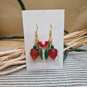 Glass Strawberry Earrings: Handmade Cottagecore Dangle Jewelry