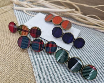 Small Triple Tartan Fabric Barrette | Scottish Hair Clip | Handmade Scotland | Reclaimed Tartan Accessory
