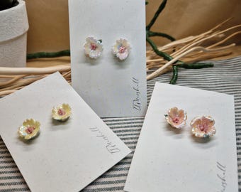 Iridescent Flower Stud Earrings: Handmade Pastel Polymer Clay Cottagecore Jewelry