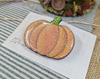 Handmade Pumpkin Brooch | Glitter Wooden Pumpkin Pin | Autumn Cottagecore Brooch | Fall Folk Art Jewellery | Halloween Gift