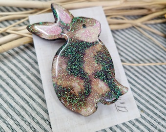 Handmade Woodland Rabbit Brooch | Glitter Wooden Bunny Pin | Cottagecore Animal Brooch | Folk Art Statement Jewellery | Nature Gift