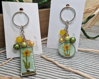 Daffodil Keyring | Handmade Clay & Resin Charm | Spring Flower Keychain | Sold Individually